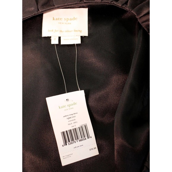 NWT $375 Kate Spade Black Silk Blend Aubrey Ruffle Trim Wrap Tie Dress Size 2 - Picture 5 of 6